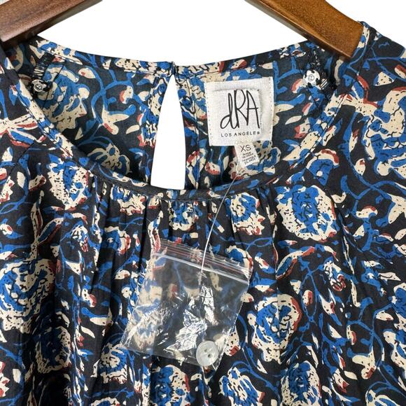 DRA Los Angeles NWOT Blue Black Floral Midi Fit & Flare Cotton Dress - Picture 12 of 13